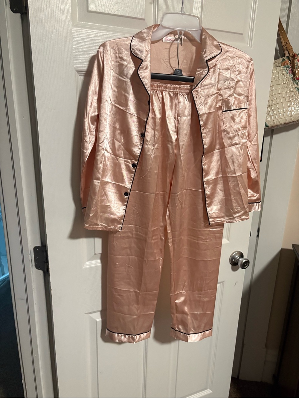 Girls' Satin Pajama Set in Blush Pink with Contrast Piping